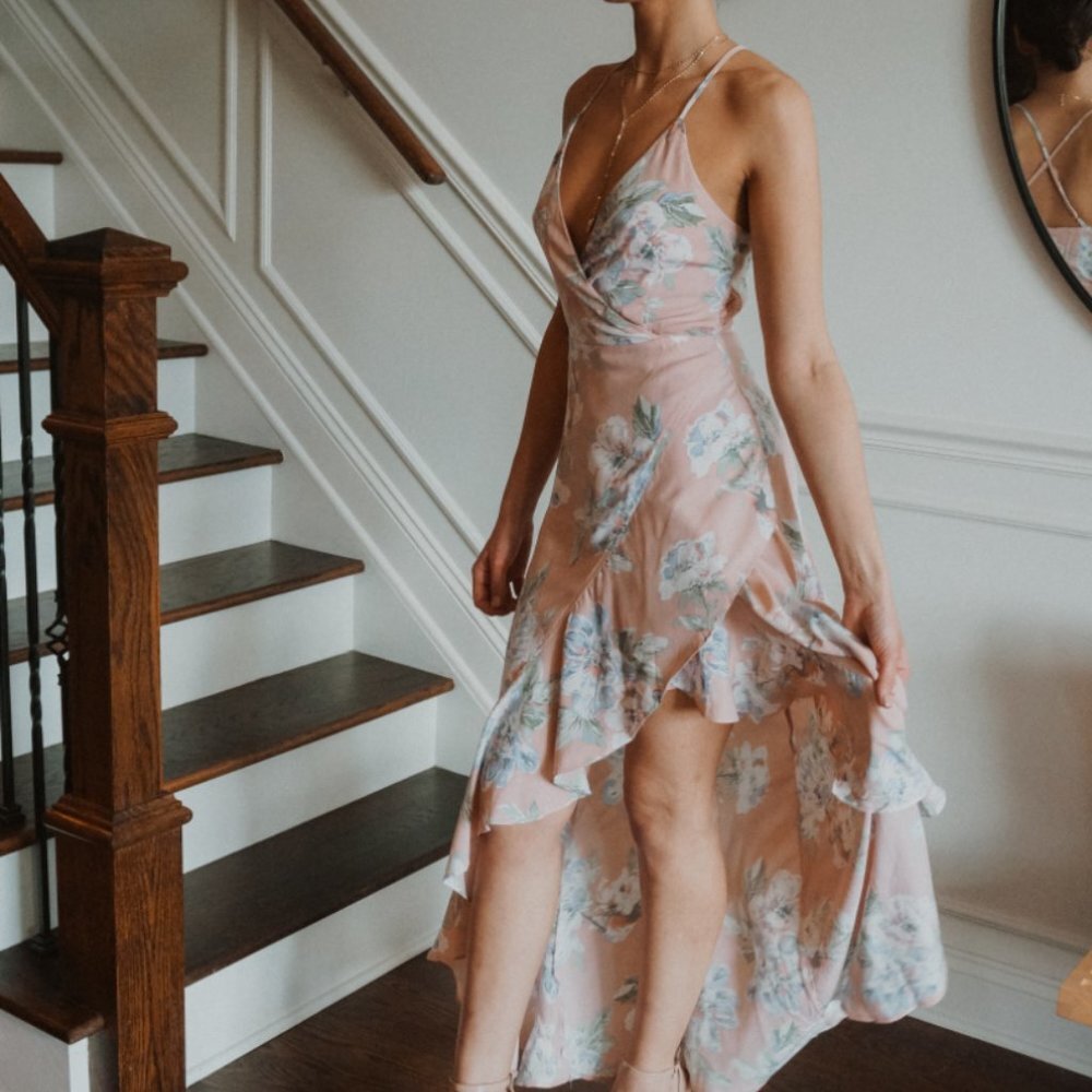 Floral High-Low Ruffle Maxi Dress